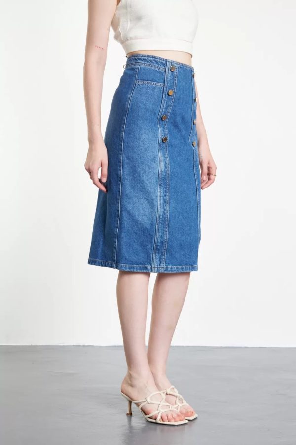 Blue Denim Skirt with Button Detail - Image 2