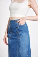 Blue Denim Skirt with Button Detail