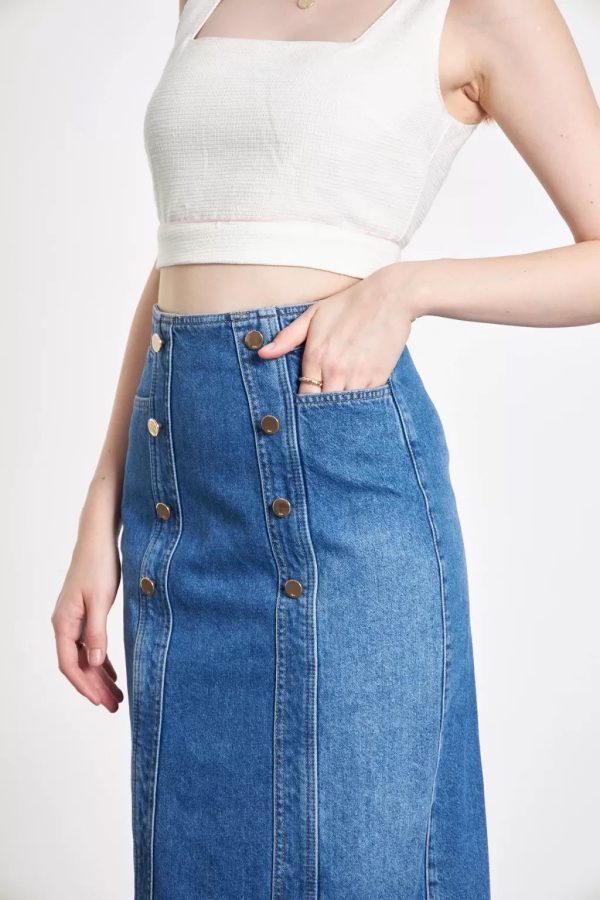 Blue Denim Skirt with Button Detail - Image 6