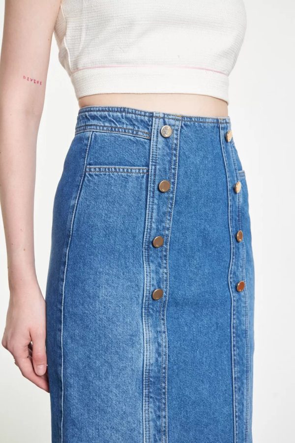 Blue Denim Skirt with Button Detail - Image 7