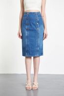 Blue Denim Skirt with Button Detail