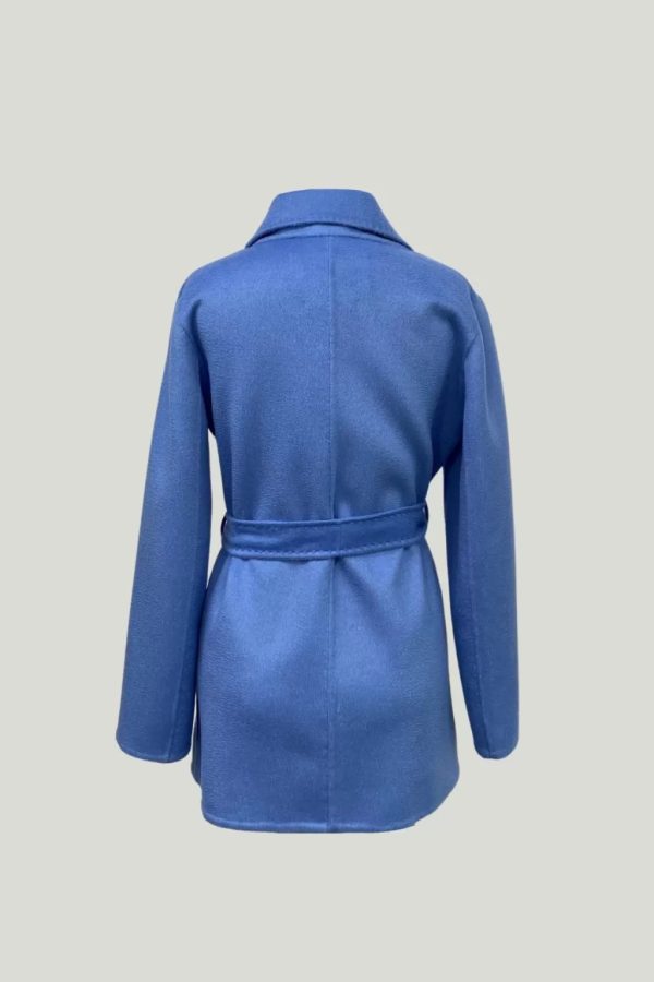 Hand Sewn Blue Short Cashmere Coat - Image 2