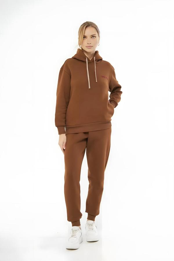 Hooded Women’s Brown Tracksuit Set - Image 2