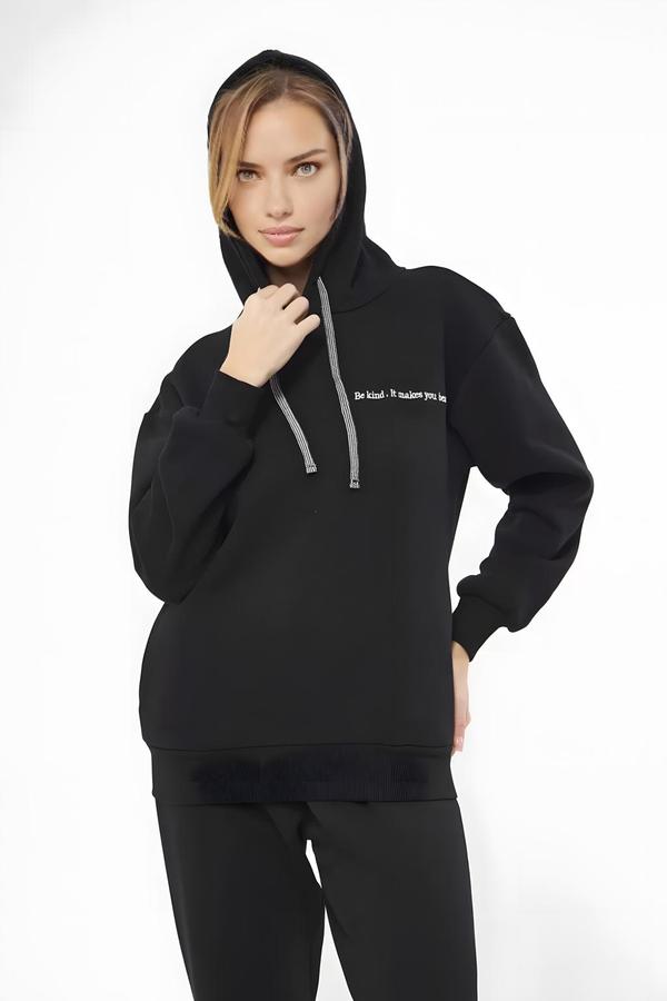 Hooded Women’s Black Tracksuit Set