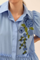 Balloon Sleeve Embroidery Detailed Blue Dress