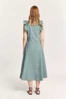 Applique Detailed Frilly Long Green Dress