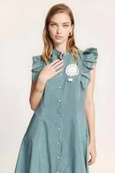 Applique Detailed Frilly Long Green Dress