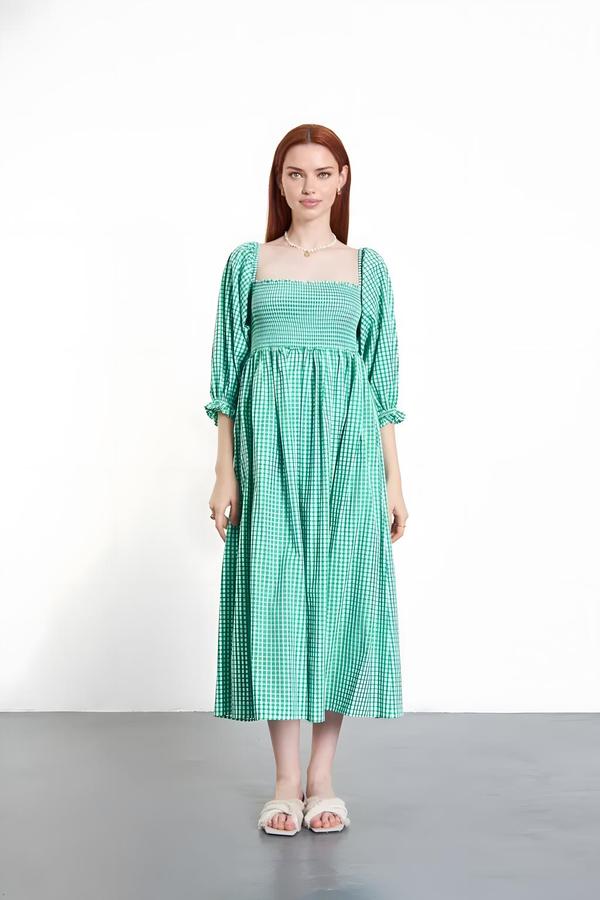 Green Gingham Dress with Rubber Detail - Image 3