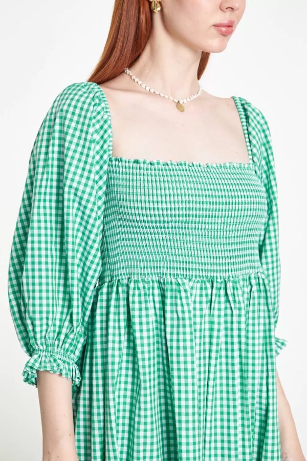 Green Gingham Dress with Rubber Detail - Image 6