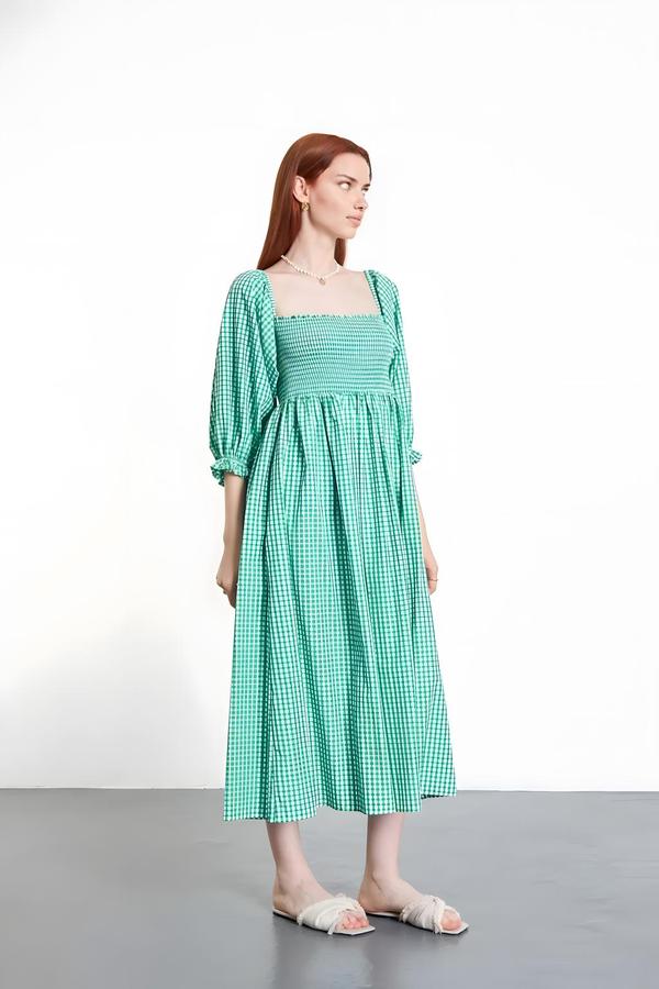 Green Gingham Dress with Rubber Detail - Image 4