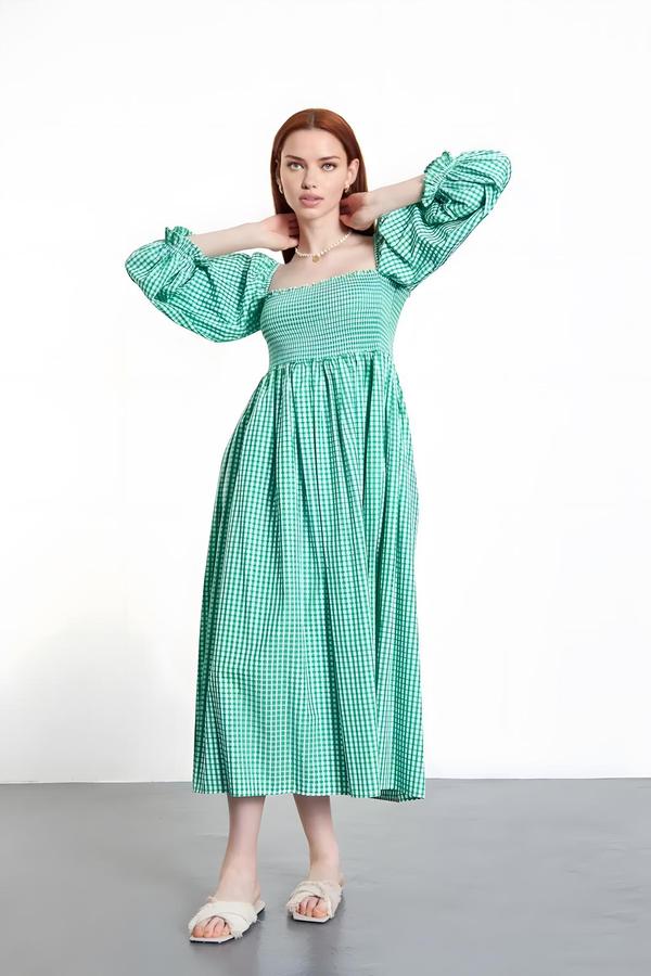 Green Gingham Dress with Rubber Detail - Image 2