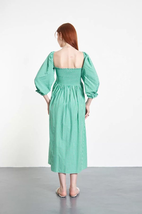 Green Gingham Dress with Rubber Detail - Image 5