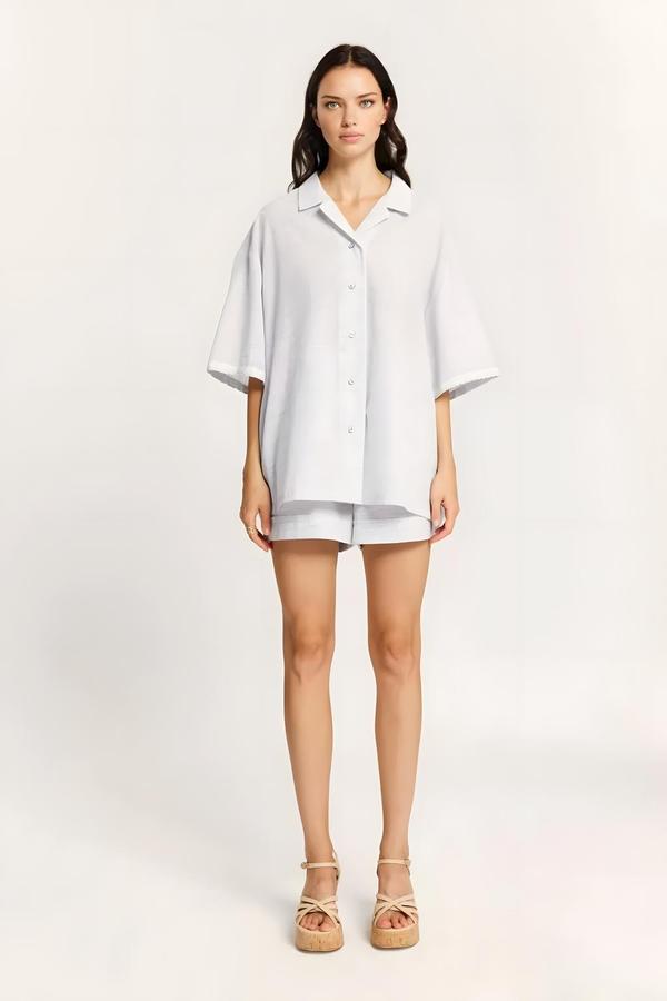 Cotton Light Blue Shirt-Shorts Set - Image 2