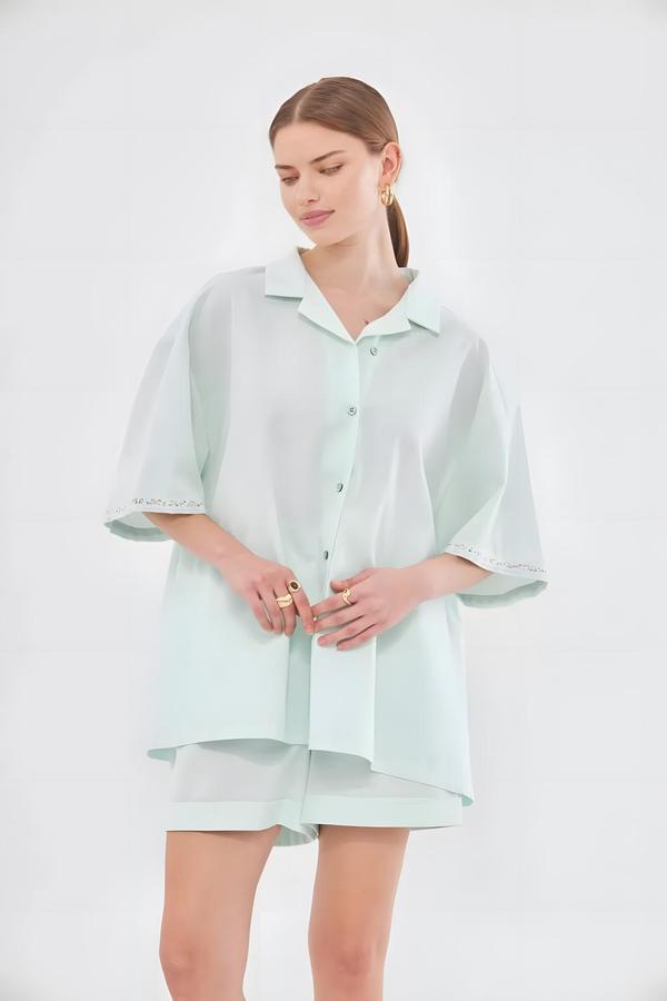 Mint Green Shirt-Shorts Set - Image 3