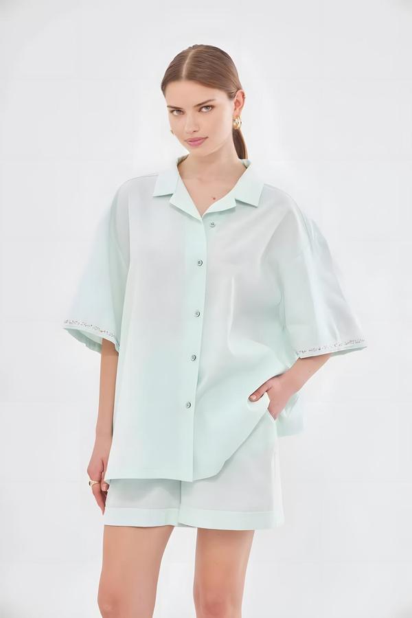 Mint Green Shirt-Shorts Set