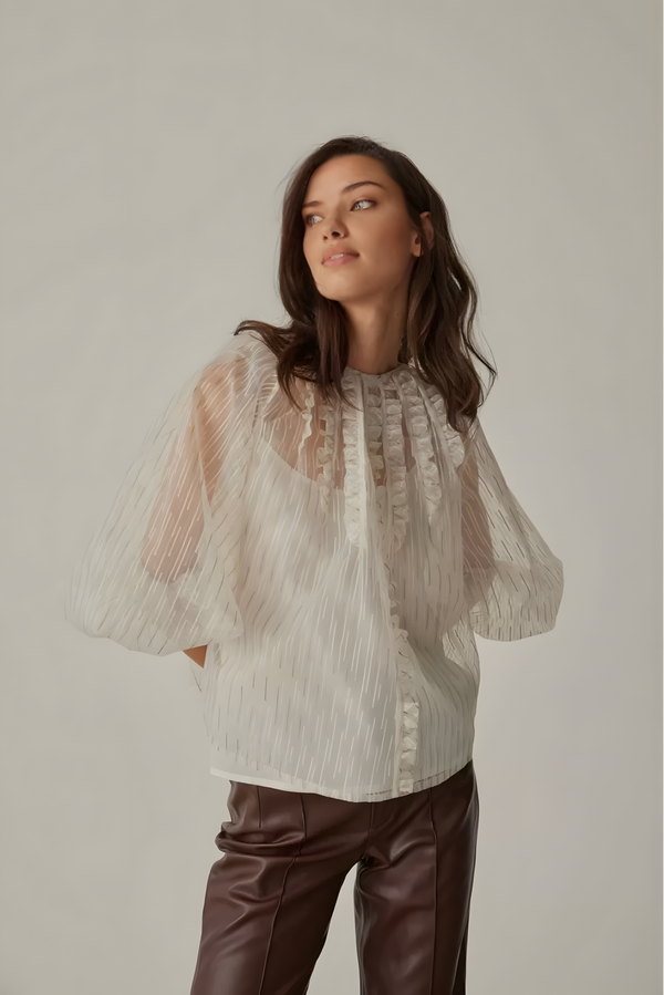 Jacquard Beige Women’s Blouse - Image 2