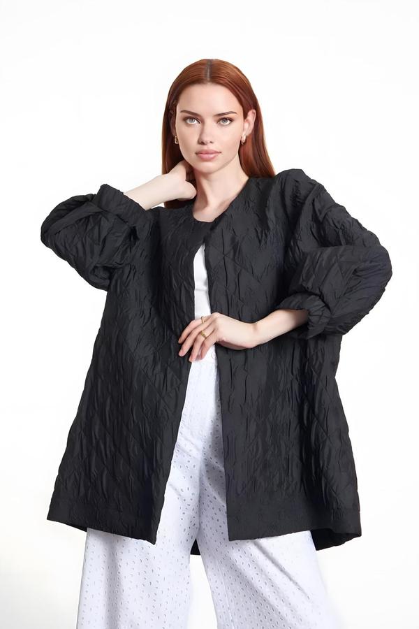 Oversized Black Jacket with Open Front - Image 2