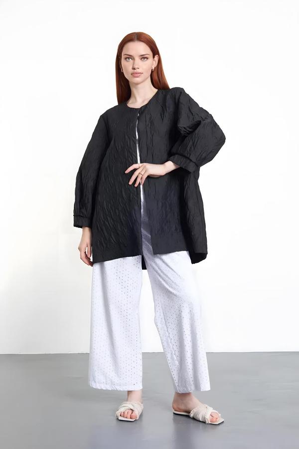 Oversized Black Jacket with Open Front - Image 3