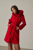 Fur Detailed Pintucks Stitched Red Women’s Coat