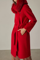 Fur Detailed Pintucks Stitched Red Women’s Coat