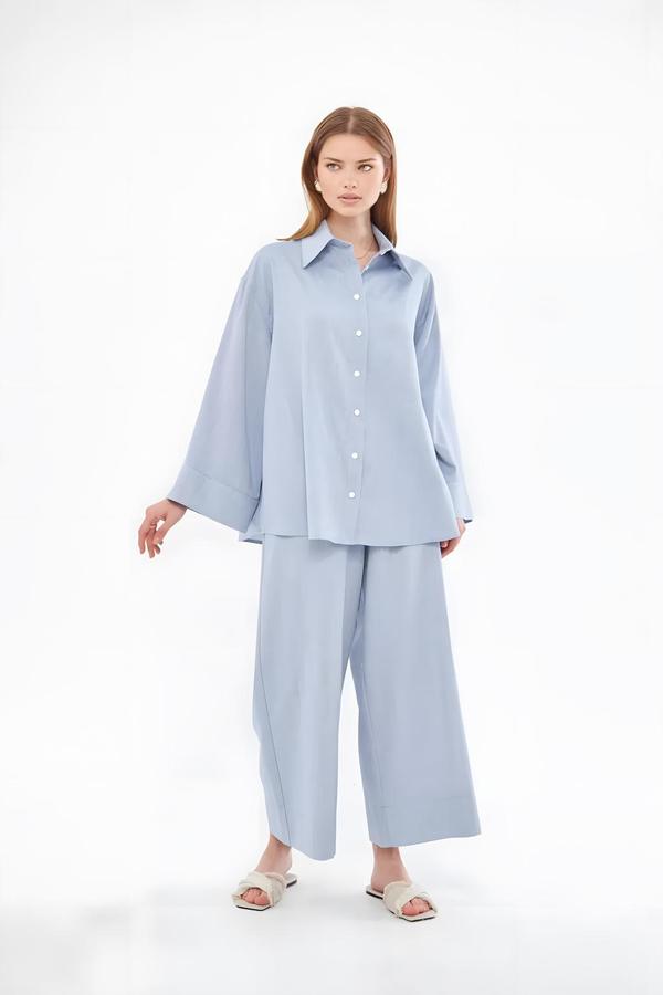 Light Blue Linen Shirt-Pants Set