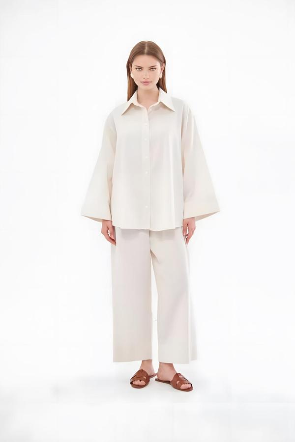 Ecru Linen Shirt-Pants Set - Image 2