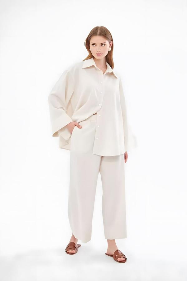 Ecru Linen Shirt-Pants Set