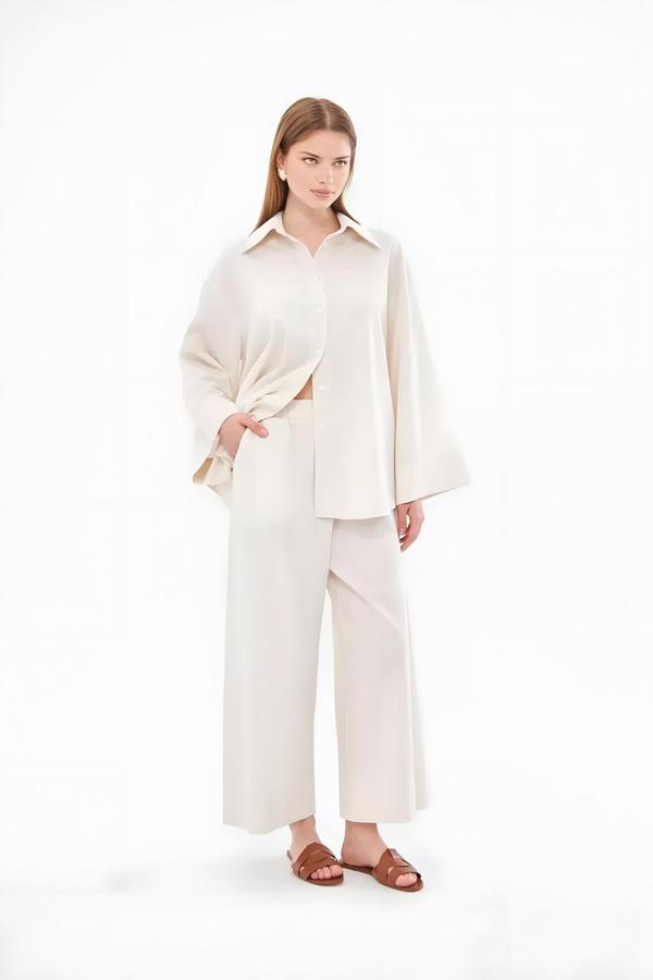 Ecru Linen Shirt-Pants Set - Image 4