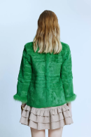 Fox Detailed Cascading Short Green Fur Coat