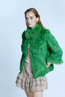 Fox Detailed Cascading Short Green Fur Coat