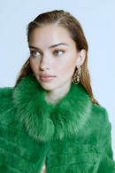 Fox Detailed Cascading Short Green Fur Coat