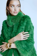 Fox Detailed Cascading Short Green Fur Coat