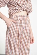 Balloon Sleeve Checked Light Brown Blouse