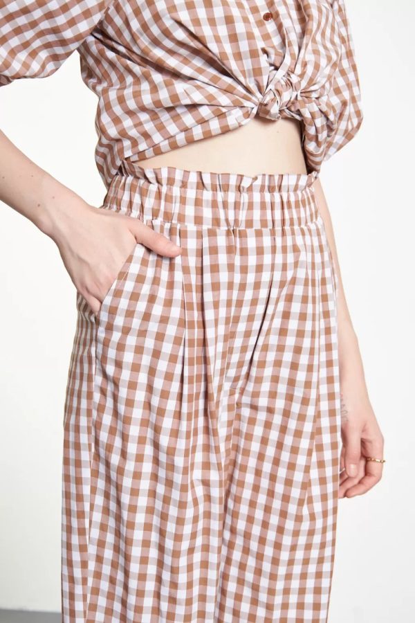 Balloon Sleeve Checked Light Brown Blouse - Image 5