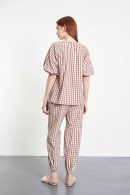 Balloon Sleeve Checked Light Brown Blouse