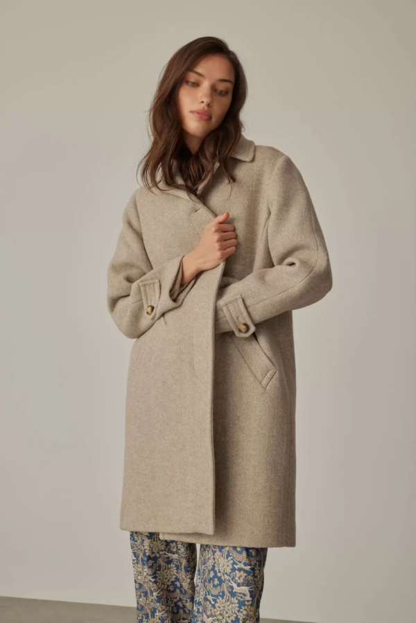 Beige Women’s Coat with Epaulettes on Sleeves - Image 3