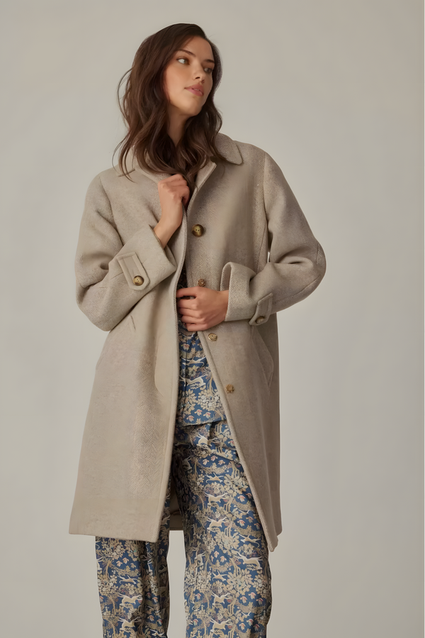 Beige Women’s Coat with Epaulettes on Sleeves - Image 2