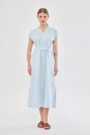 Light Blue Dress with Belted Waist and Slits