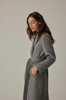 Double-breasted Collar Belted Gray Melange Women’s Coat