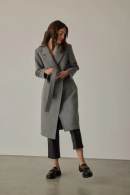 Double-breasted Collar Belted Gray Melange Women’s Coat