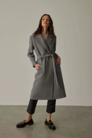 Double-breasted Collar Belted Gray Melange Women’s Coat