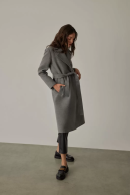 Double-breasted Collar Belted Gray Melange Women’s Coat