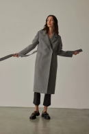 Double-breasted Collar Belted Gray Melange Women’s Coat