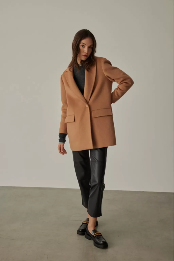 Oversized Wool Blazer Camel Jacket - Image 4