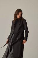 Double-breasted Collar Fitted Black Trench Coat