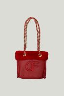 Fur Detailed Chain Strap Red Bag