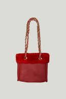 Fur Detailed Chain Strap Red Bag