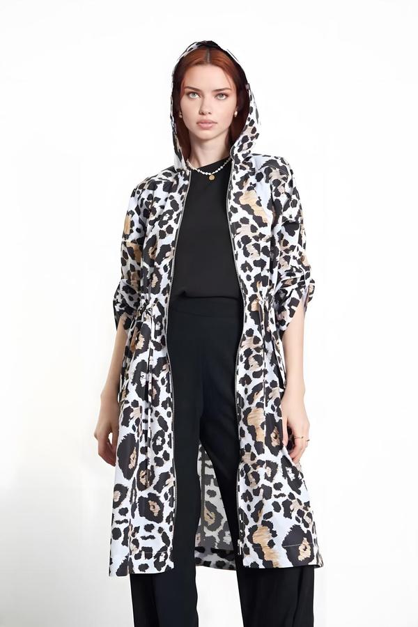 Leopard Print Raincoat with Drawstring Detail - Image 2