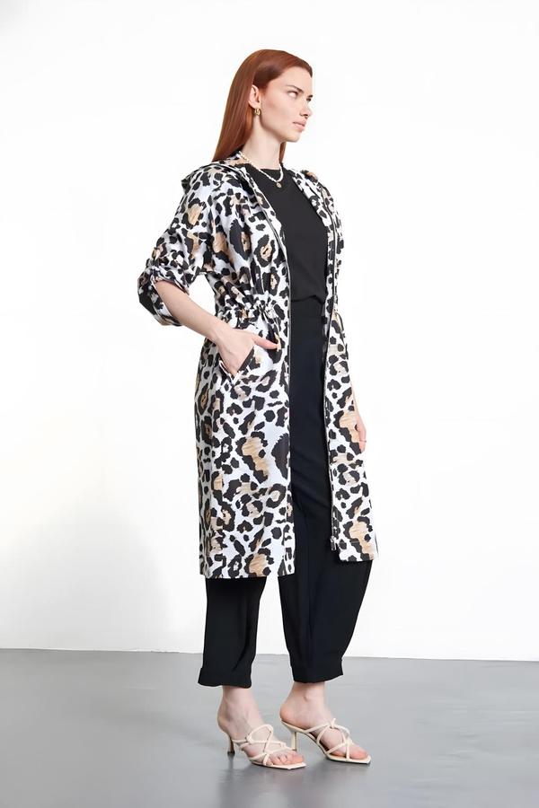 Leopard Print Raincoat with Drawstring Detail - Image 4