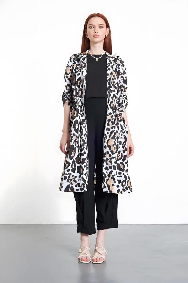 Leopard Print Raincoat with Drawstring Detail - Image 3